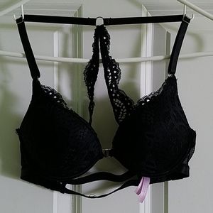 Front Clasp Black Push Up Bra